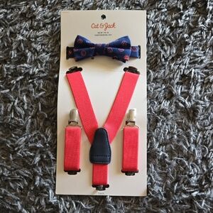 Cat & Jack Kids Red Suspenders and Blue Bow Tie Set